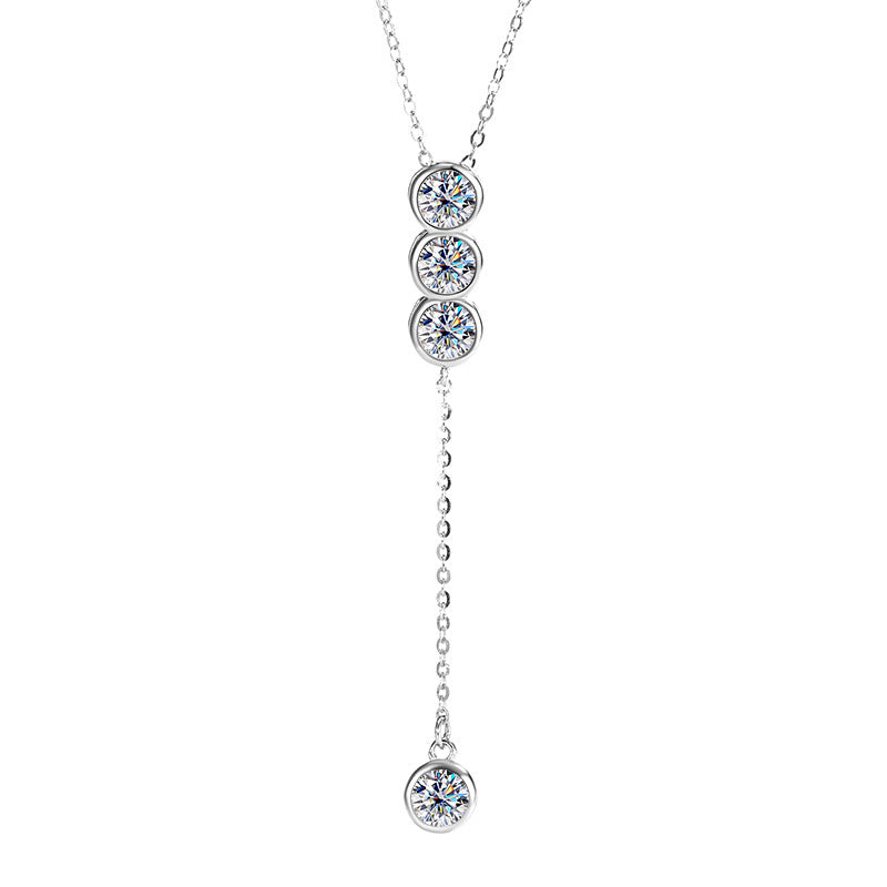 2CT Moissanite Long Bezel Round Cut Necklace
