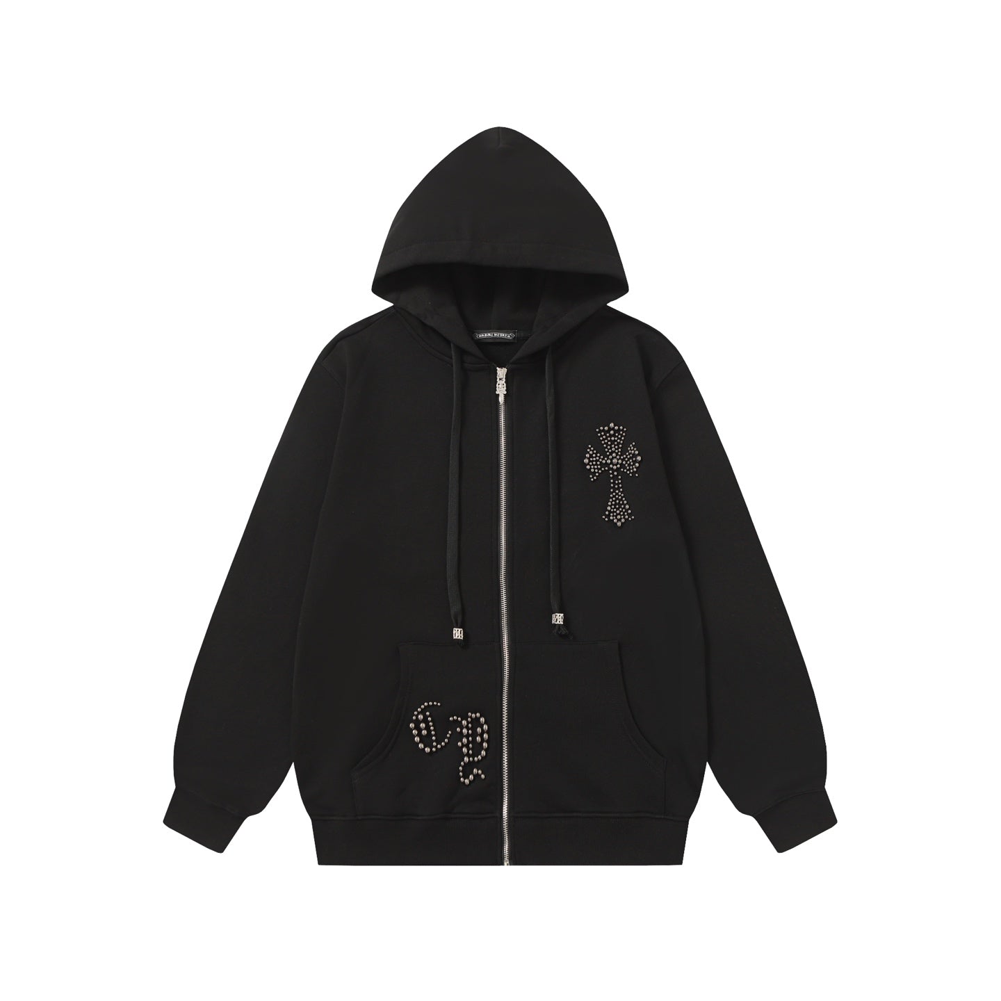 Chrome Hearts Rhinestone Cross Hoodie - Black Gothic Streetwear Sweatshirt 2633
