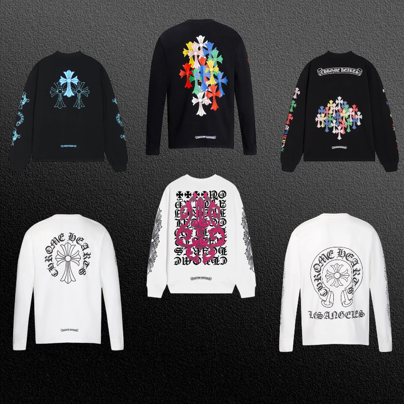 Chrome Hearts Gothic Cross & Graphic Print Long-Sleeve Crewneck Sweatshirts (Black/White)