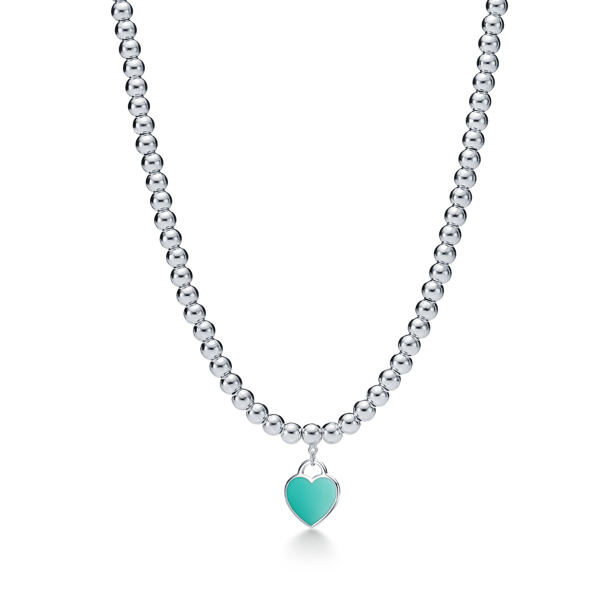 Tiffany Return to Tiffany Tiffany Blue Heart Tag Bead Necklace in Silver
