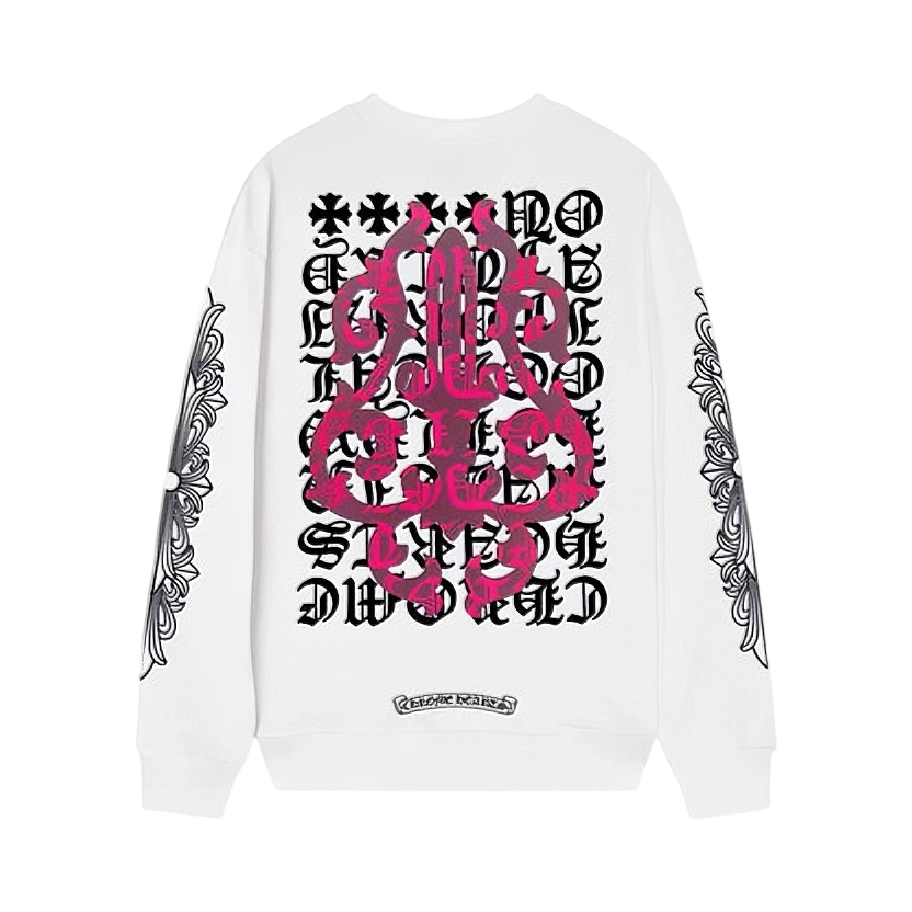 Chrome Hearts Gothic Cross & Graphic Print Long-Sleeve Crewneck Sweatshirts (Black/White)