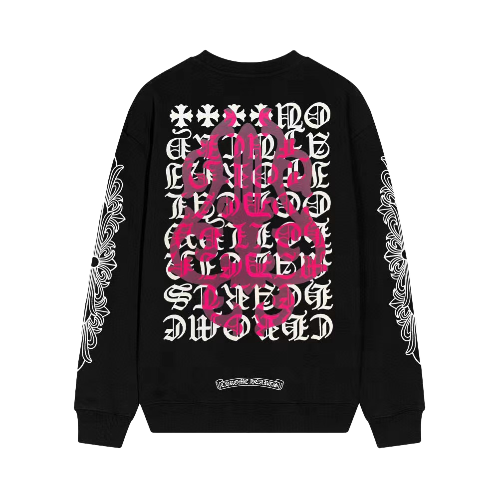 Chrome Hearts Gothic Cross & Graphic Print Long-Sleeve Crewneck Sweatshirts (Black/White)