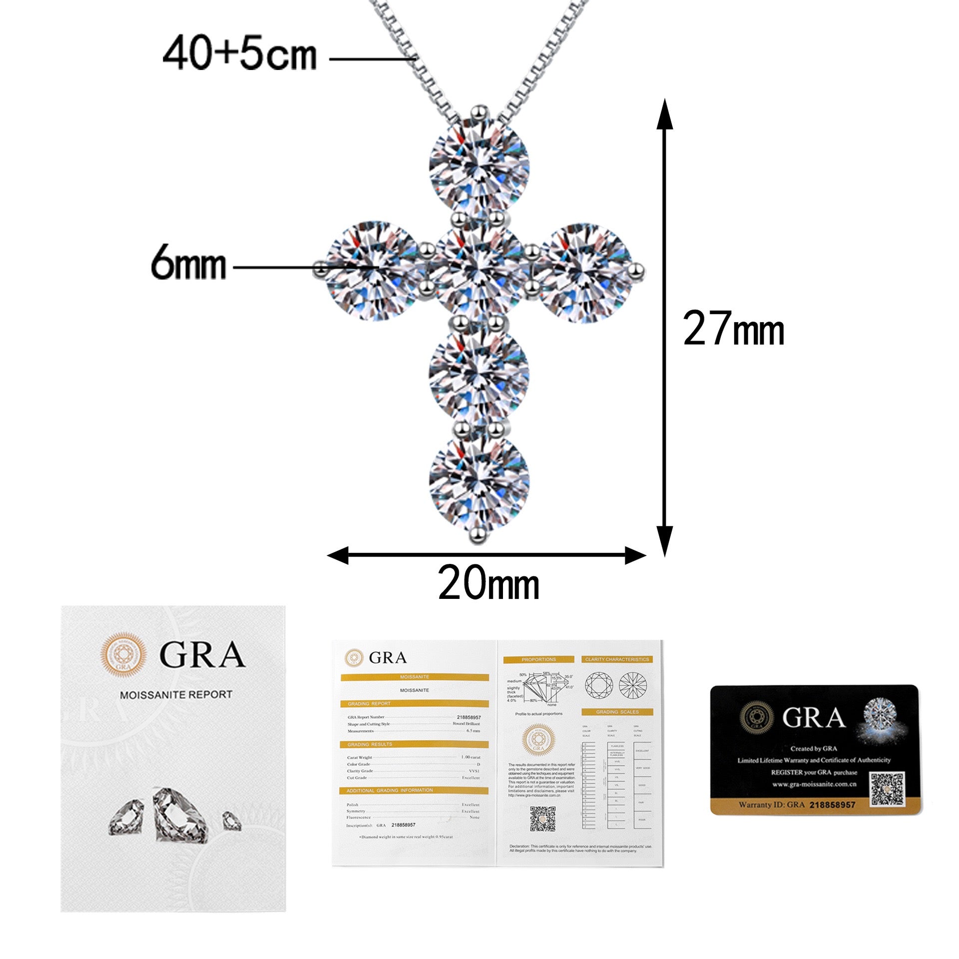 5 Carats Cross Moissanite Necklace