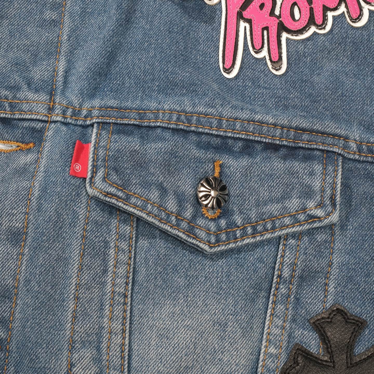 Chrome Hearts Patchwork Denim Jacket - Vintage Blue Gothic Street Jacket 0789